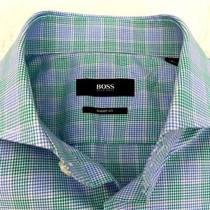 EUC Hugo Boss "Mark US" Plaid Sharp Fit Dress Shirt- Size: 15  32/33